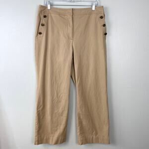 Talbots Wide Leg Pant Khaki Trouser Tan Nautical Button‎ Pockets Size 14P